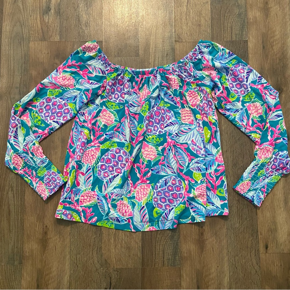 Lilly Pulitzer Womens Lana Top in Maldives Green Turtle Wave Sz XS